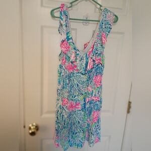 Lilly Pulitzer Multicolor Vneck Ruffle Tiered Dress Figure Flattering Sz L